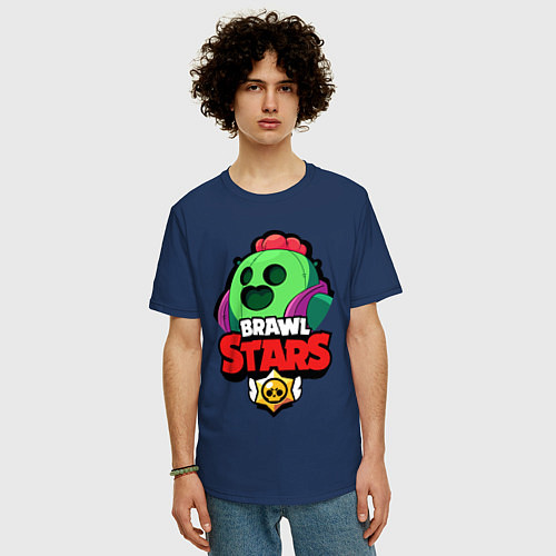 Мужская футболка оверсайз BRAWL STARS SPIKE / Тёмно-синий – фото 3