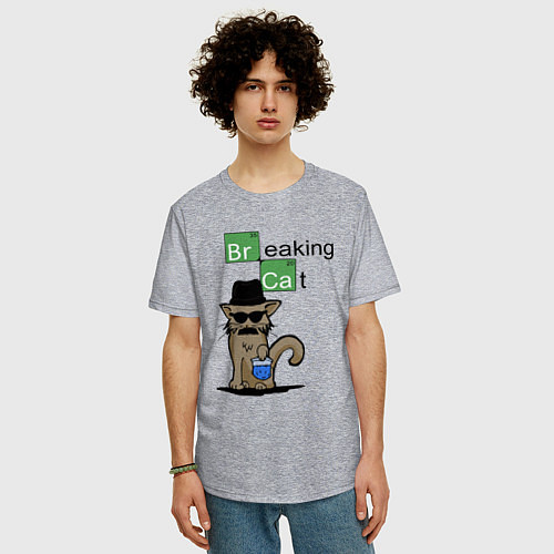 Мужская футболка оверсайз Breaking Cat / Меланж – фото 3
