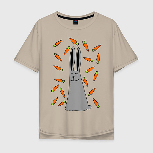 Мужская футболка оверсайз Кролик в морковке / Миндальный – фото 1