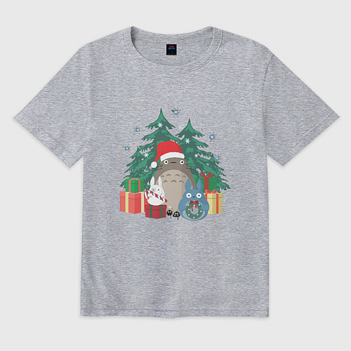 Мужская футболка оверсайз New Year Totoro / Меланж – фото 1