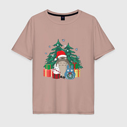 Футболка оверсайз мужская New Year Totoro, цвет: пыльно-розовый