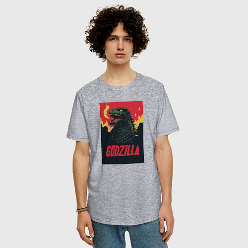 Мужская футболка оверсайз Godzilla / Меланж – фото 3