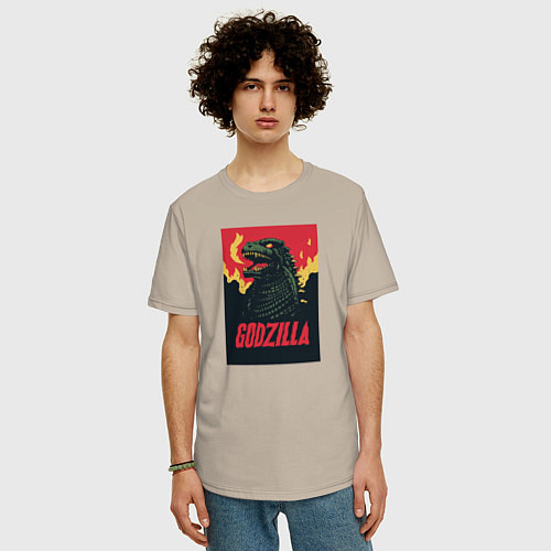 Мужская футболка оверсайз Godzilla / Миндальный – фото 3
