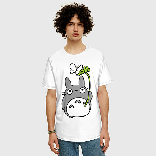 Мужская футболка оверсайз Totoro и бабочка / Белый – фото 3