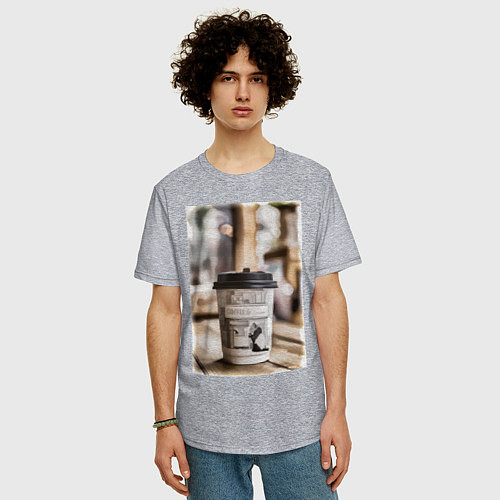 Мужская футболка оверсайз Coffee Pnada / Меланж – фото 3