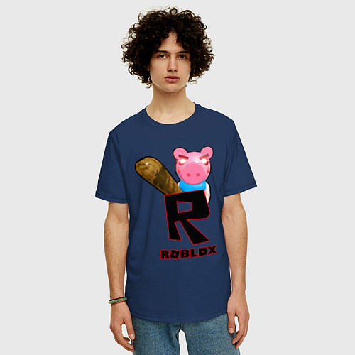 Мужская футболка оверсайз ROBLOX: PIGGI / Тёмно-синий – фото 3