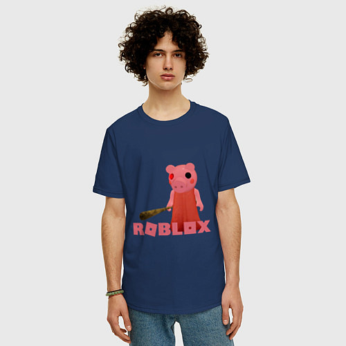 Мужская футболка оверсайз ROBLOX: PIGGI / Тёмно-синий – фото 3