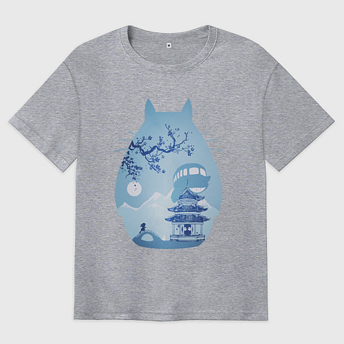 Мужская футболка оверсайз Тоторо Миядзаки / Меланж – фото 1