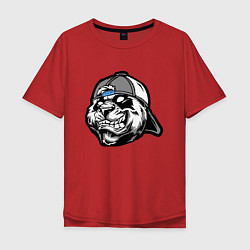 Футболка оверсайз мужская Панда в кепке, цвет: красный