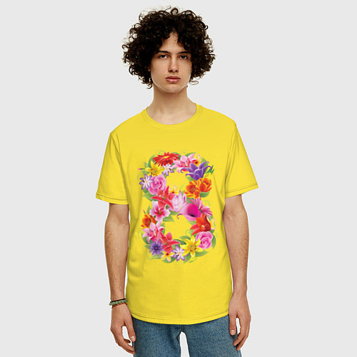 Мужская футболка оверсайз 8 марта из цветов / Желтый – фото 3
