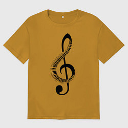 Футболка оверсайз мужская Скрипичный ключ и клавиши, цвет: горчичный