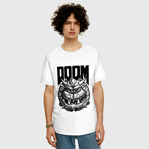 Мужская футболка оверсайз КАКОДЕМОН DOOM Z / Белый – фото 3