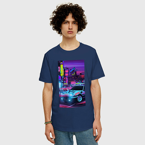 Мужская футболка оверсайз AE86 / Тёмно-синий – фото 3