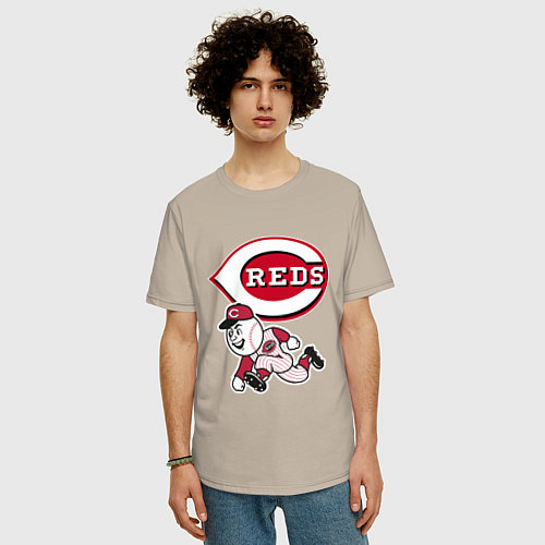 Мужская футболка оверсайз Cincinnati reds - baseball team - talisman / Миндальный – фото 3