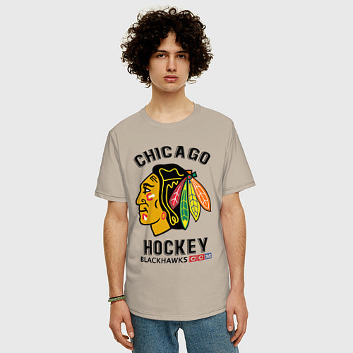 Мужская футболка оверсайз CHICAGO BLACKHAWKS NHL / Миндальный – фото 3