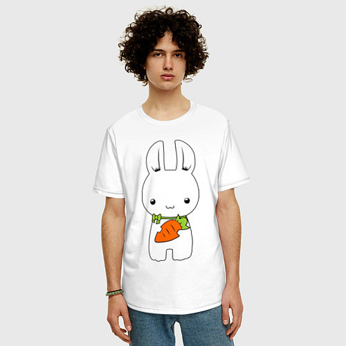 Мужская футболка оверсайз Зайчик с морковкой / Белый – фото 3