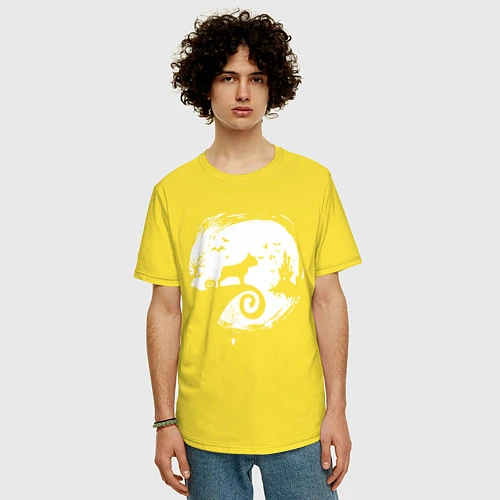 Мужская футболка оверсайз Полнолуние Французский бульдог / Желтый – фото 3