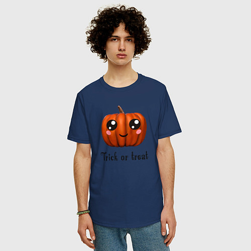 Мужская футболка оверсайз Halloween pumpkin / Тёмно-синий – фото 3