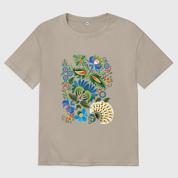 Футболка оверсайз мужская Славянский орнамент, цвет: миндальный