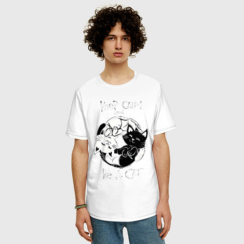 Мужская футболка оверсайз Просто будь Котом / Белый – фото 3