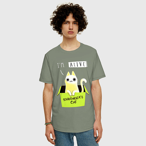 Мужская футболка оверсайз Кот спереди жив, а сзади / Авокадо – фото 3