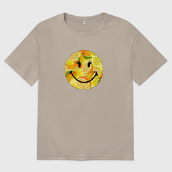 Футболка оверсайз мужская Смайлик с цитрусами, цвет: миндальный