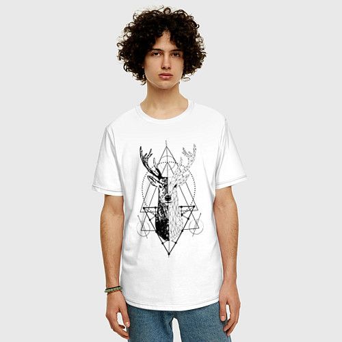 Мужская футболка оверсайз Polygonal deer / Белый – фото 3