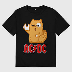 Футболка оверсайз мужская ACDC rock cat, цвет: черный