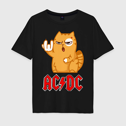 Мужская футболка оверсайз ACDC rock cat / Черный – фото 1