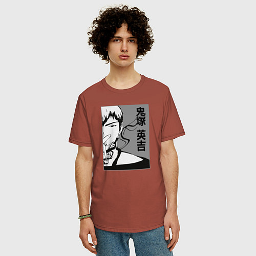 Мужская футболка оверсайз Эйкити Онидзука / Кирпичный – фото 3