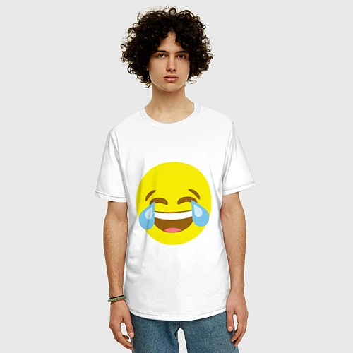 Мужская футболка оверсайз Эмоджи смех / Белый – фото 3