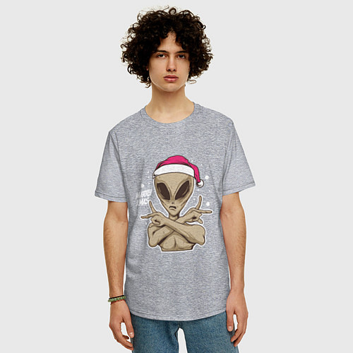 Мужская футболка оверсайз Alien Santa / Меланж – фото 3