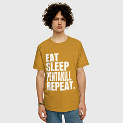 Футболка оверсайз мужская EAT SLEEP PENTAKILL REPEAT, цвет: горчичный — фото 2