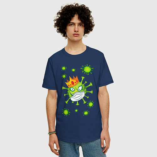 Мужская футболка оверсайз Коронавирус / Тёмно-синий – фото 3