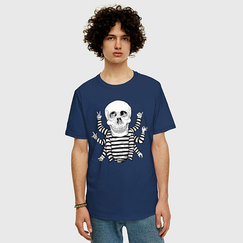 Мужская футболка оверсайз Череп нирвана / Тёмно-синий – фото 3