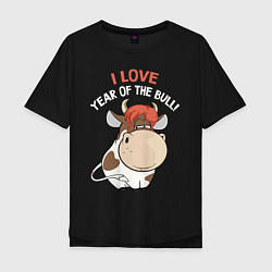 Футболка оверсайз мужская I love year of the bull!, цвет: черный
