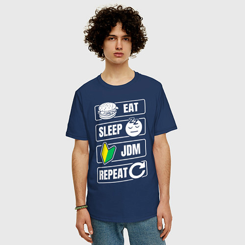 Мужская футболка оверсайз Eat Sleep JDM Repeat / Тёмно-синий – фото 3