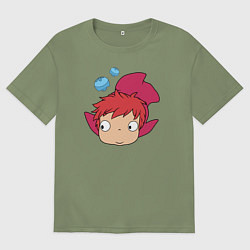 Футболка оверсайз мужская Рыбка Поньо на утесе, цвет: авокадо