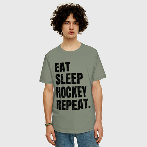 Мужская футболка оверсайз EAT SLEEP HOCKEY REPEAT / Авокадо – фото 3
