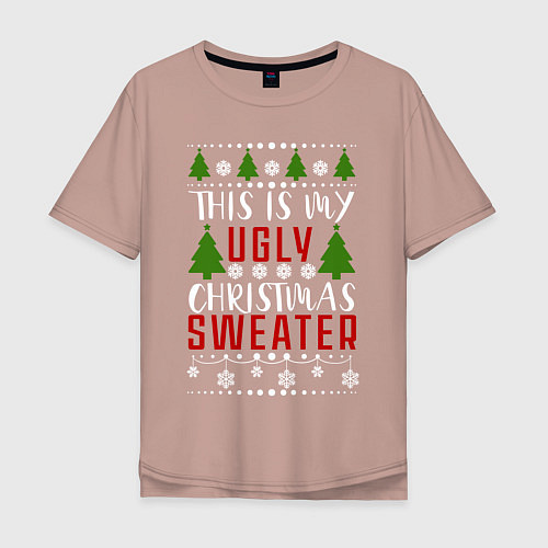 Мужская футболка оверсайз My ugly christmas sweater / Пыльно-розовый – фото 1