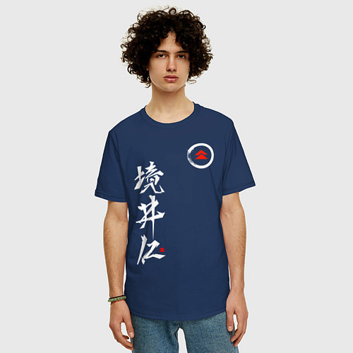 Мужская футболка оверсайз Ghost of Tsushima / Тёмно-синий – фото 3