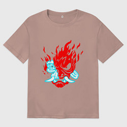 Футболка оверсайз мужская Cyberpunk neon samurai, цвет: пыльно-розовый