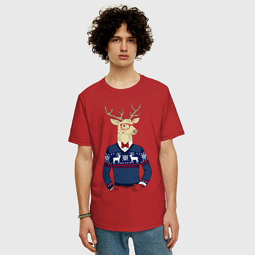 Мужская футболка оверсайз Hipster Deer / Красный – фото 3