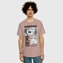 Футболка оверсайз мужская Ahegao, цвет: пыльно-розовый — фото 2