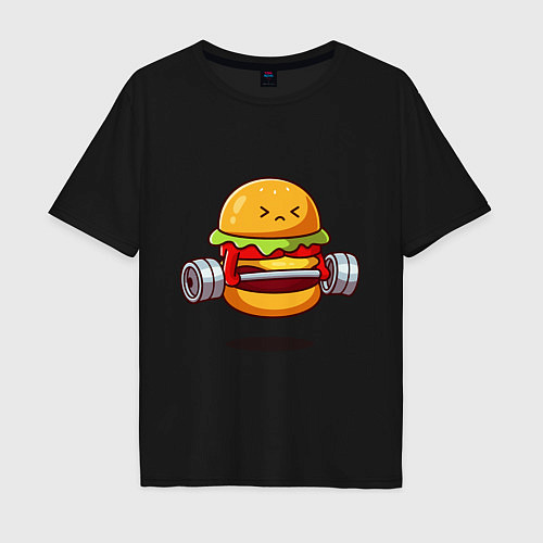 Мужская футболка оверсайз Бургер на спорте / Черный – фото 1