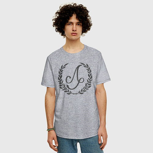 Мужская футболка оверсайз Монограмма с буквой Л / Меланж – фото 3