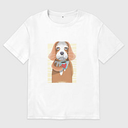 Футболка оверсайз мужская Собака с кофе, цвет: белый