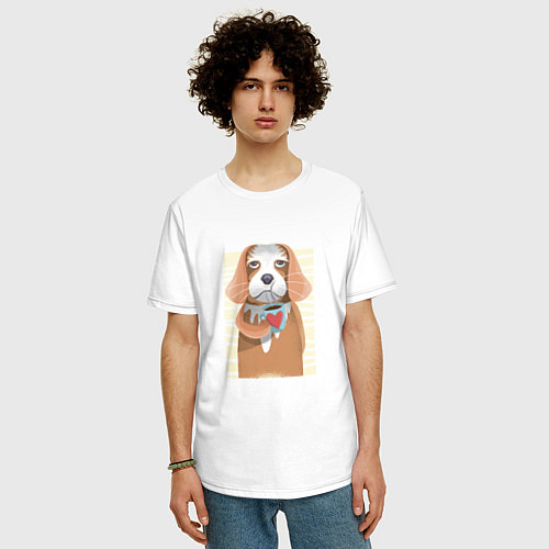 Мужская футболка оверсайз Собака с кофе / Белый – фото 3