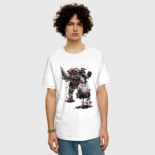 Мужская футболка оверсайз Bioshock Big Daddy And Sister / Белый – фото 3