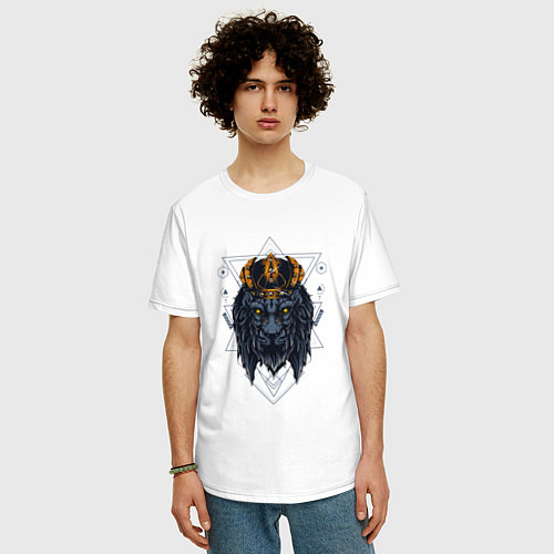 Мужская футболка оверсайз Голова льва с геометрией / Белый – фото 3